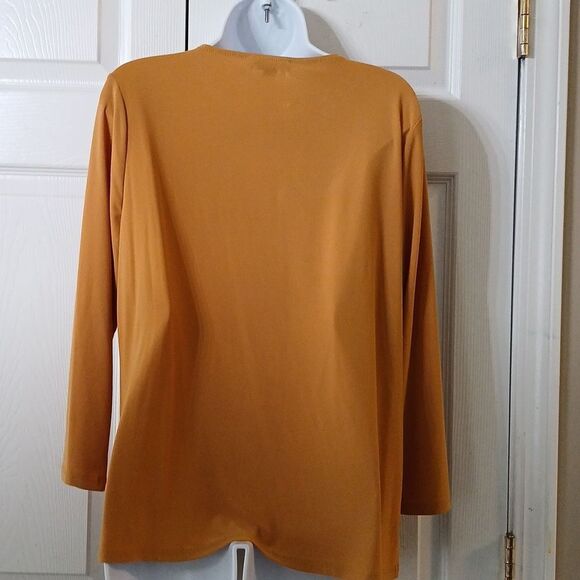 Nine West mustard color peep hole blouse business night out Sz L - Picture 4 of 5
